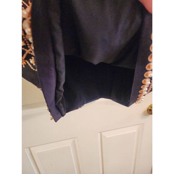 Women's fashion mock neck printed faux pearl beaded long sleeve size Large black - Picture 8 of 12